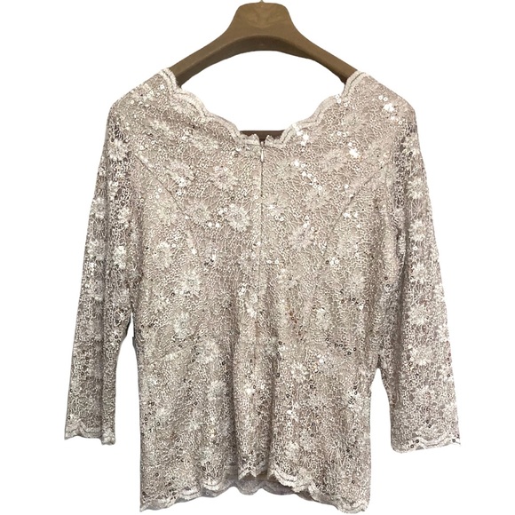 SZ 10•NWT•VINTAGE•TRADITION•SAND COLOUR SEQUIN ZIP UP ELEGANT TOP• - Picture 4 of 7